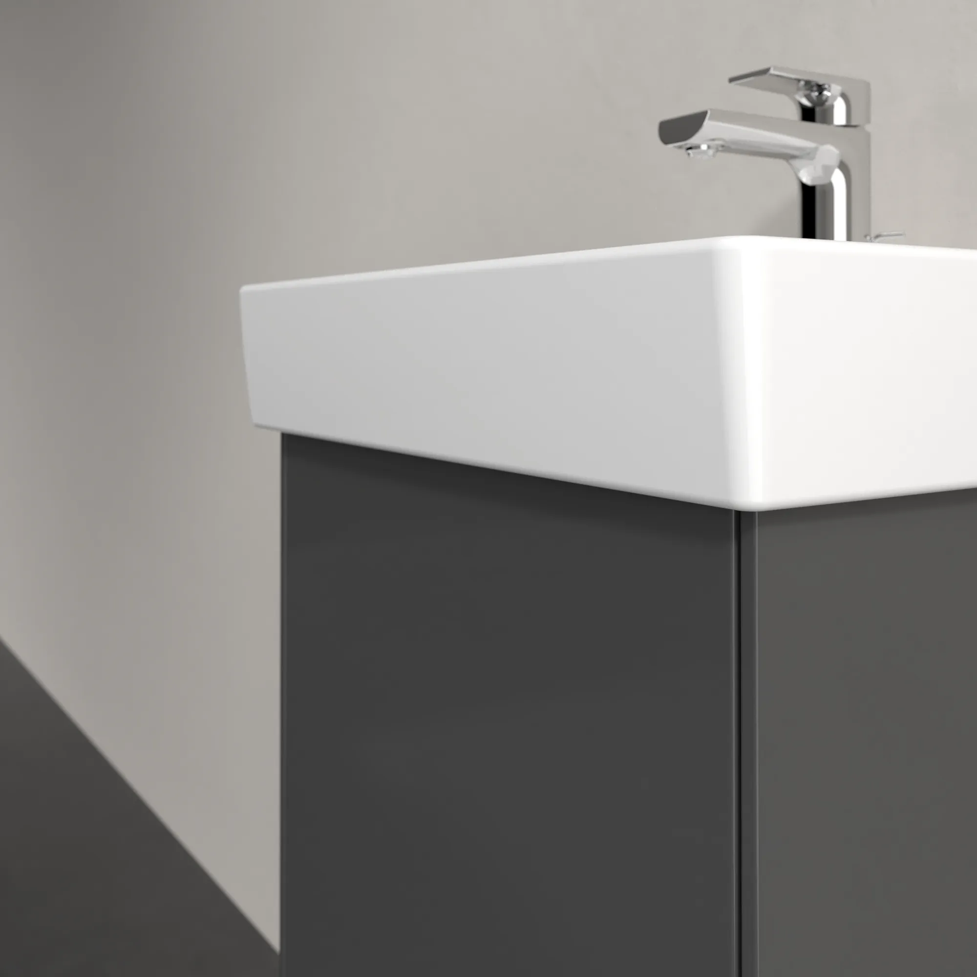 Villeroy & Boch Waschtischunterschrank mit Tür „Collaro“ 410 × 546 × 344 mm Glossy Grey, für Becken mittig, Anschlag links, ohne Beleuchtung Villeroy & Boch Waschtischunterschrank mit Tür „Collaro“ 410 × 546 × 344 mm Glossy Grey, für Becken mittig, Anschlag links, ohne Beleuchtung