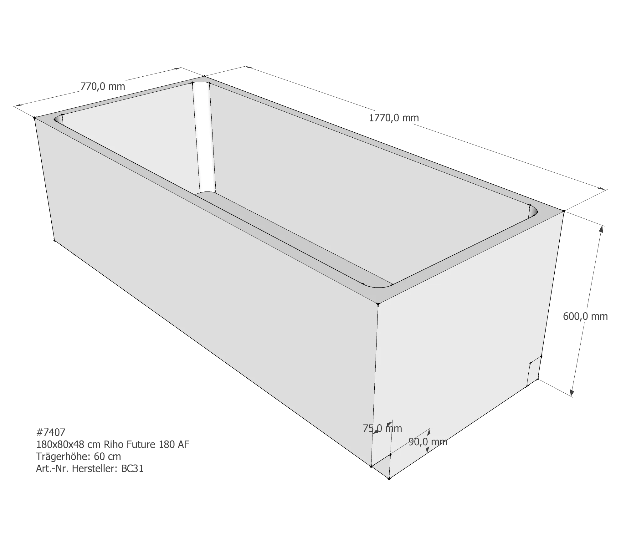 Badewannenträger für Riho Future 180 180 × 80 × 48 cm Badewannenträger für Riho Future 180 180 × 80 × 48 cm