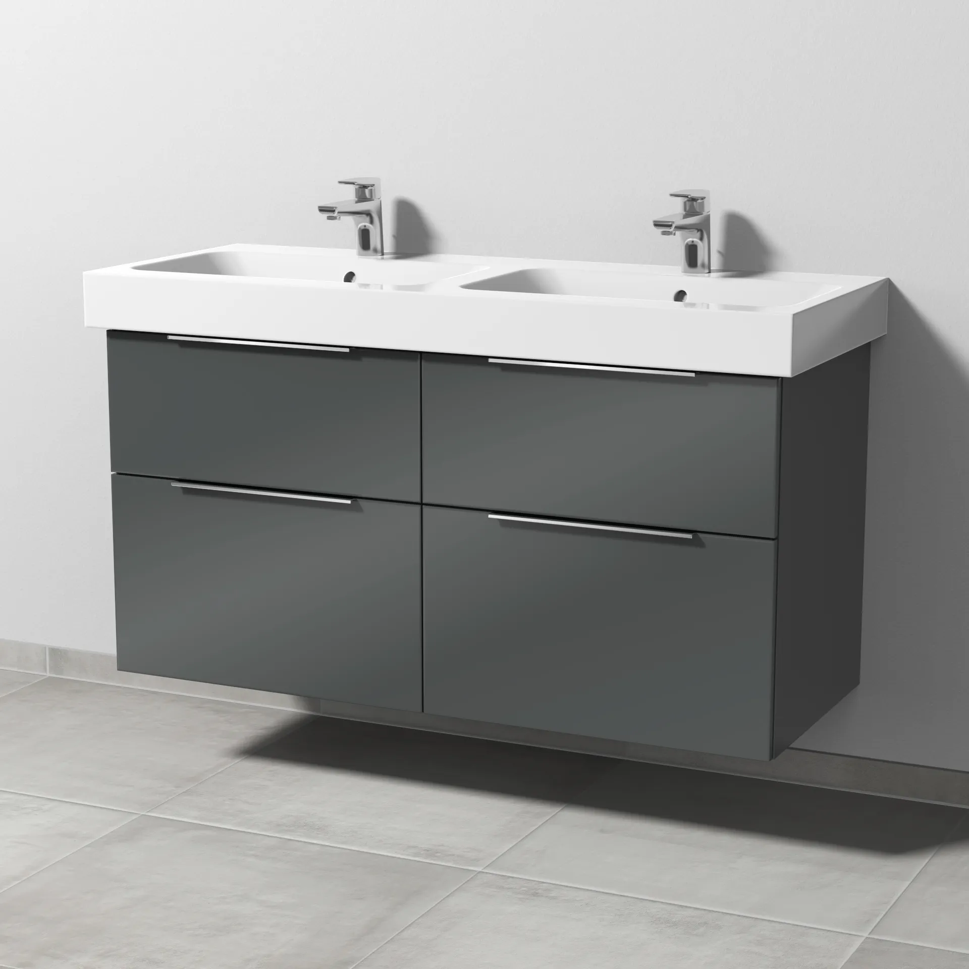 Sanipa Waschtischunterschrank „3way“ passend zu Keramik-Waschtische iCon von Geberit 1150 × 593 × 462 mm in Anthrazit (glanz), mit Hahnlochbohrung,