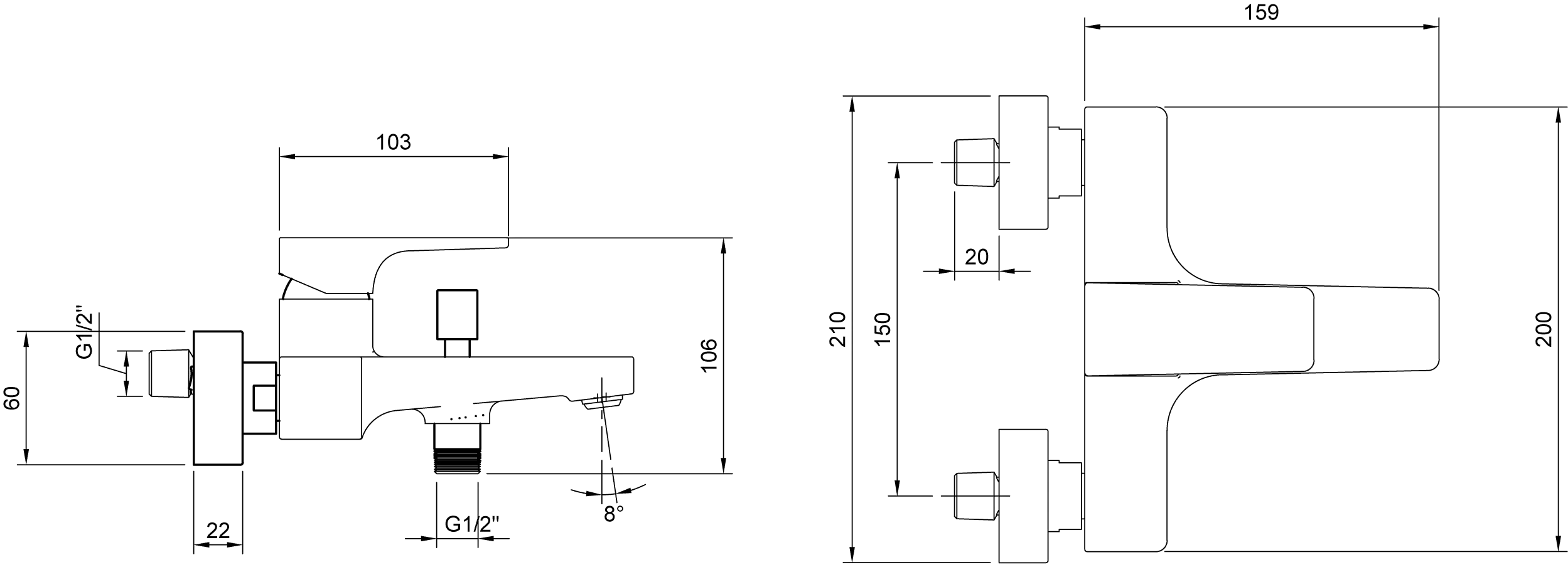 Einhand-Wannenarmatur „Architectura Square“ Ausladung 145 mm