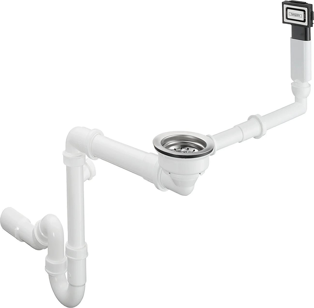 Hansgrohe Manuelle Ab- und Überlaufgarnitur Einzelbecken Granit D16-10 Chrom, Durchmesser 40/50 mm, 1 1/2" mit Raumsparablaufbogen und Röhrengeruchverschluss