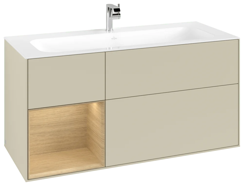 Villeroy & Boch Finion Waschbeckenunterschrank F06, 1196x591x498mm, mit Beleuchtung, 3 Auszüge Villeroy & Boch Finion Waschbeckenunterschrank F06, 1196x591x498mm, mit Beleuchtung, 3 Auszüge