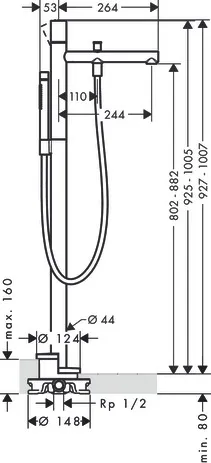 Hansgrohe AXOR Uno Einhebel-Wannenmischer bodenstehend mit Zerogriff Brushed Nickel Hansgrohe AXOR Uno Einhebel-Wannenmischer bodenstehend mit Zerogriff Brushed Nickel