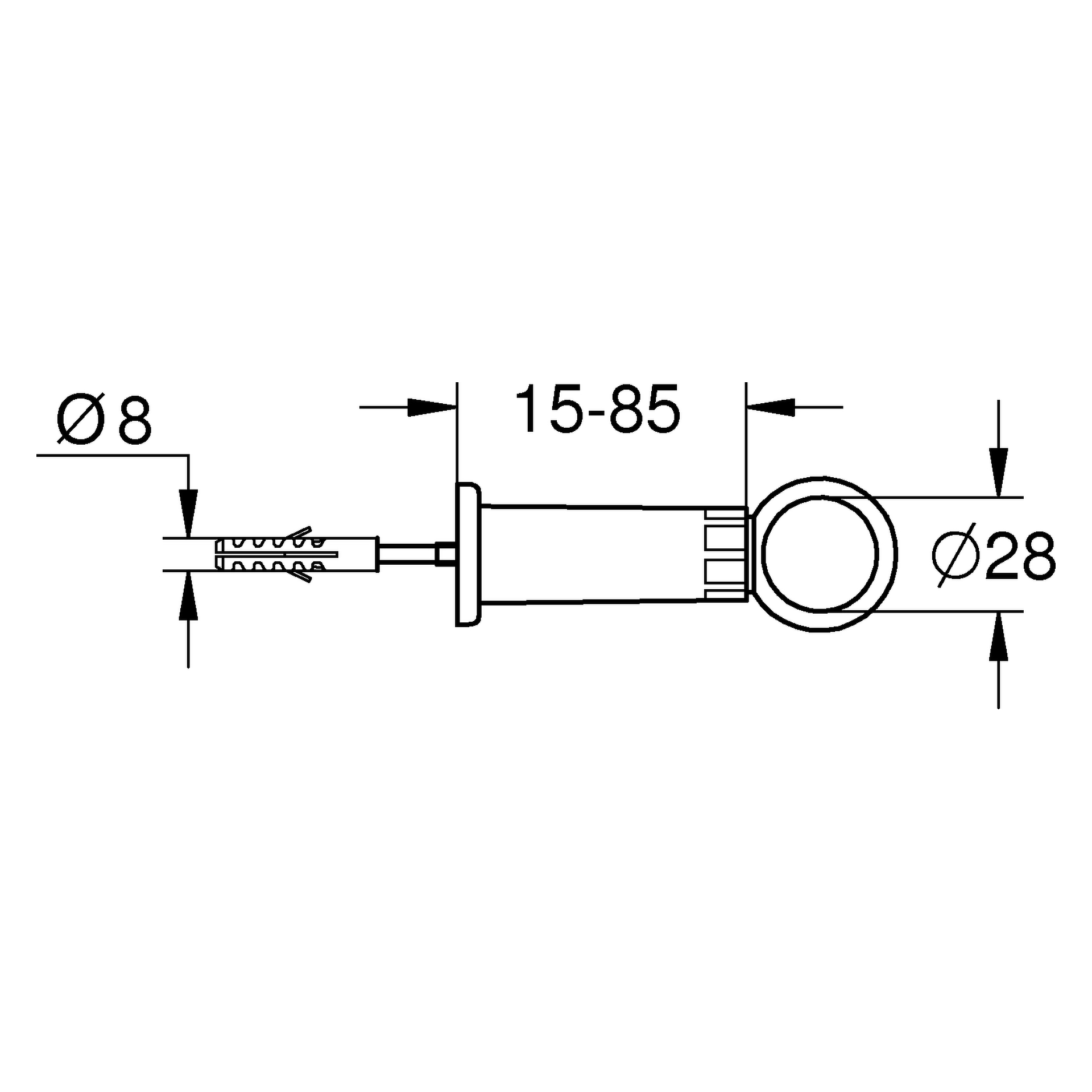 Spülrohrschelle 37132, für Spülrohr ⌀ 28 mm, für Wandabstand 15 - 85 mm, chrom