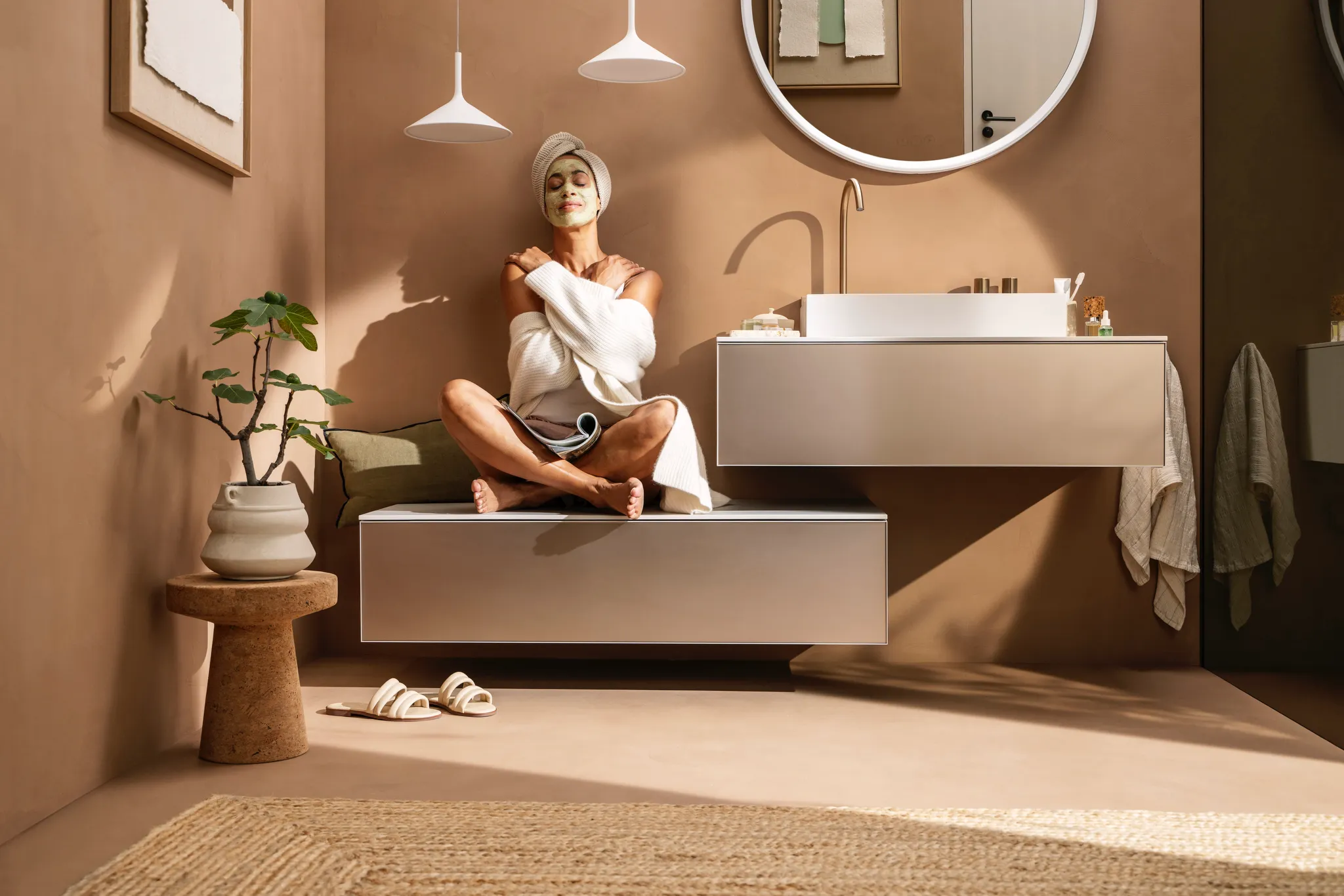 Xevolos E Sideboard Sandbeige Matt 1180/550 mit 1 Schubkasten und Abdeckplatte, Oberfläche Front: Bronze Struktur