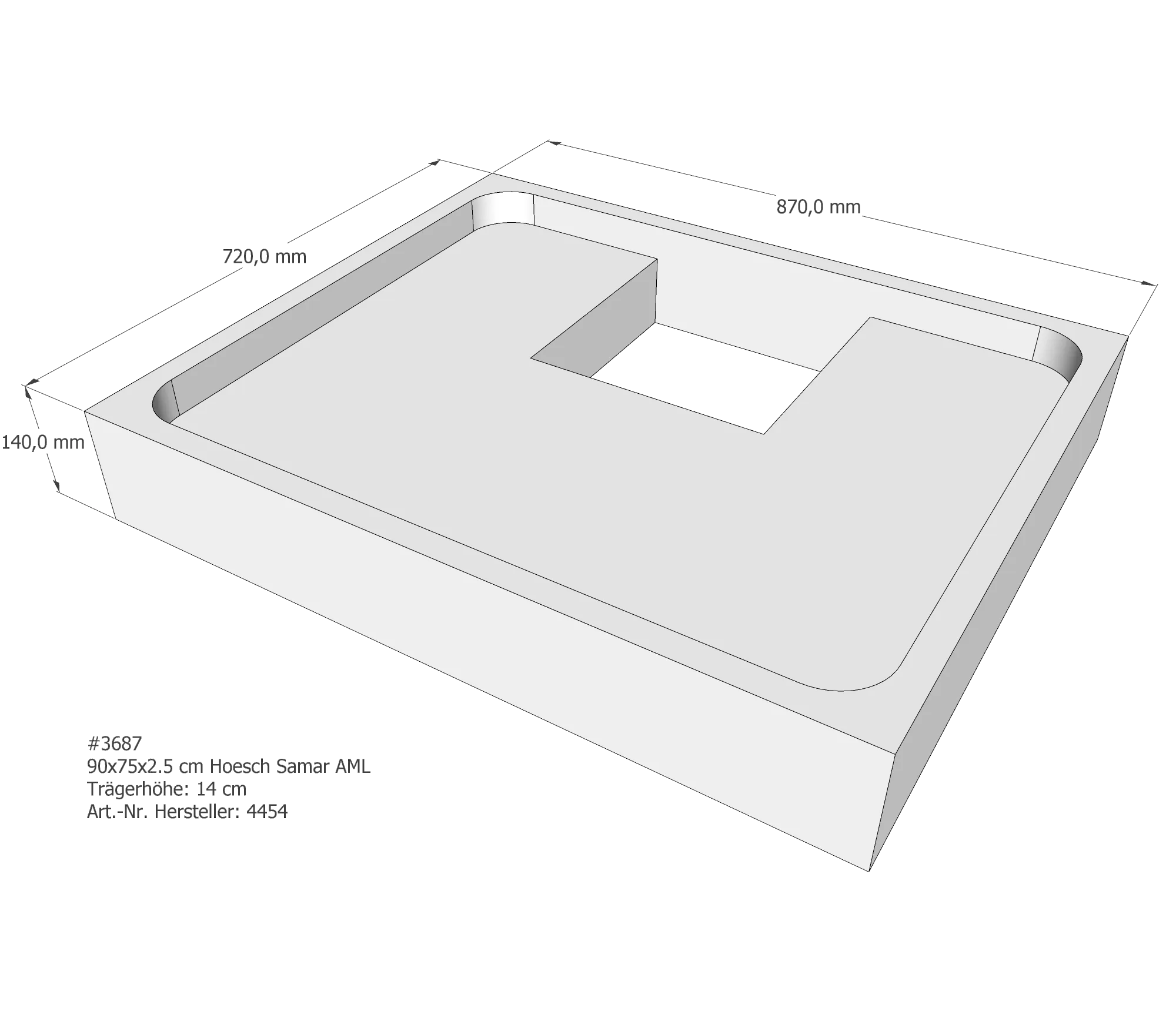 Duschwannenträger passend für Hoesch Samar 90 × 75 × 2,5 cm Breite: 75 cm / Länge: 90 cm