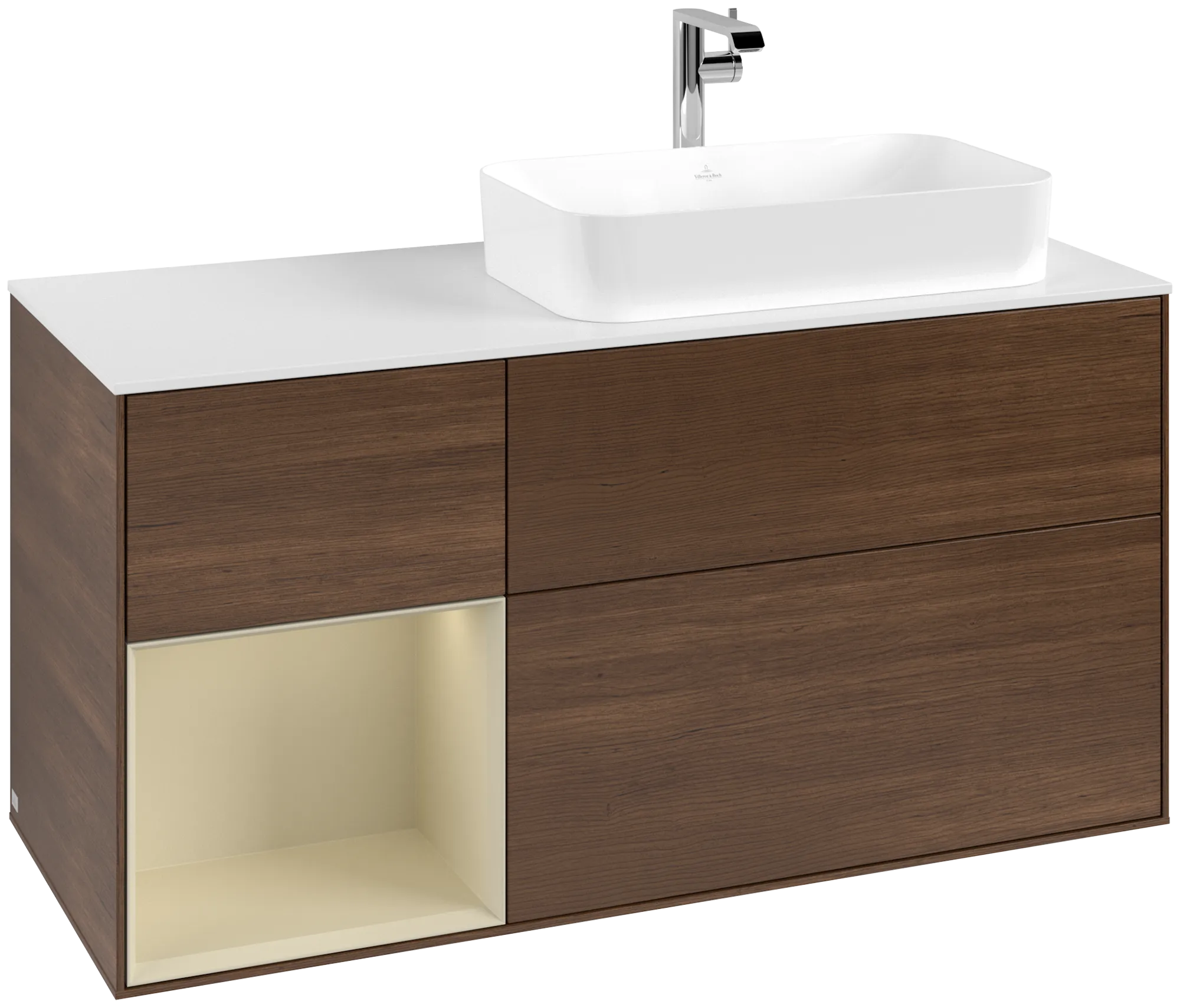 Villeroy & Boch Waschbeckenunterschrank Finion G27, 1200x603x501mm, mit Beleuchtung, 3 Auszüge, Waschbecken rechts