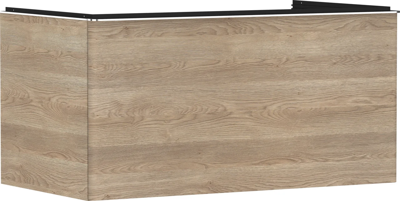 Hansgrohe Xelu Q Waschtischunterschrank Eiche Natur, 980x540 mm, 1 Schubkasten, verchromte Griffe, SoftClose, Wandmontage