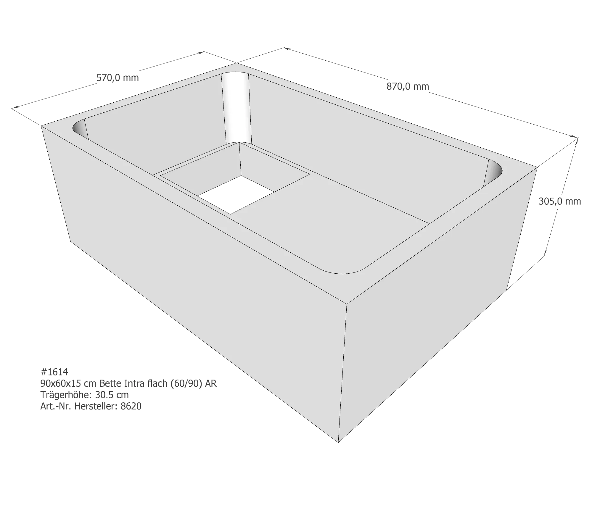 Duschwannenträger für Bette Quinta (flach/Intra) 90 × 60 × 15 cm