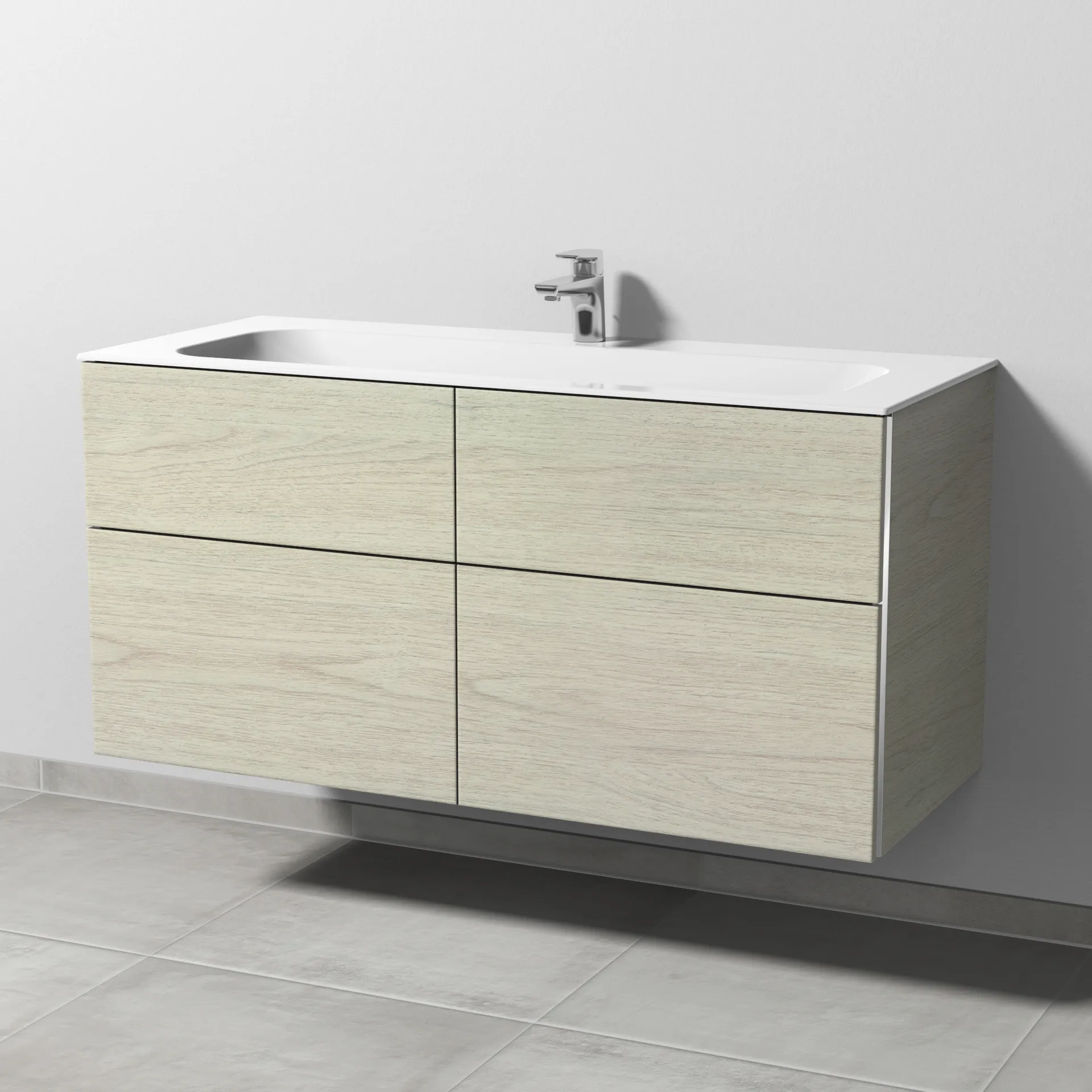 Sanipa Keramik-Waschtisch-Waschtischunterschrank mit Waschtischunterschrank „3way“ 1190 × 582 × 497 mm in White Oak, mit Hahnlochbohrung, Becken