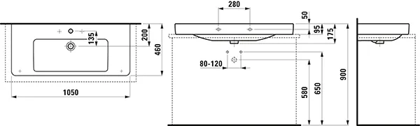 Aufsatzwaschtisch PRO S 460x1050x175 1 Hahnloch mit Überlauf weiß Aufsatzwaschtisch PRO S 460x1050x175 1 Hahnloch mit Überlauf weiß