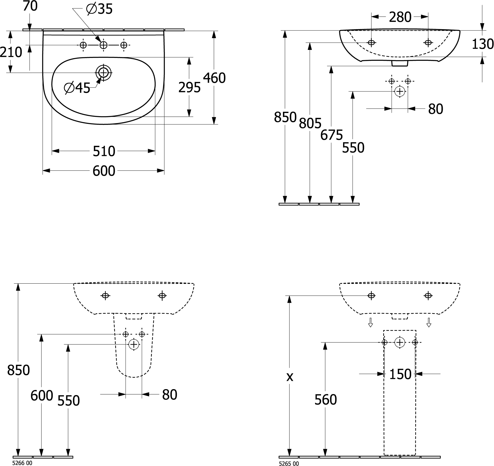 Villeroy & Boch Wandwaschtisch „O.novo“ 600 × 460 × 180 mm, für Becken mittig, Hahnlochposition mittig in Pergamon Villeroy & Boch Wandwaschtisch „O.novo“ 600 × 460 × 180 mm, für Becken mittig, Hahnlochposition mittig in Pergamon