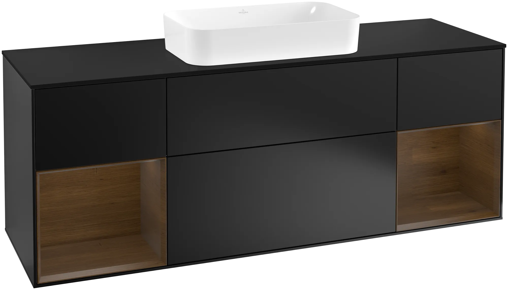 Villeroy & Boch Waschtischunterschrank „Finion“ für Schrankwaschtisch 1600 × 603 × 501 mm Black Matt Lacquer, mit Hahnlochbohrung, für Becken mittig