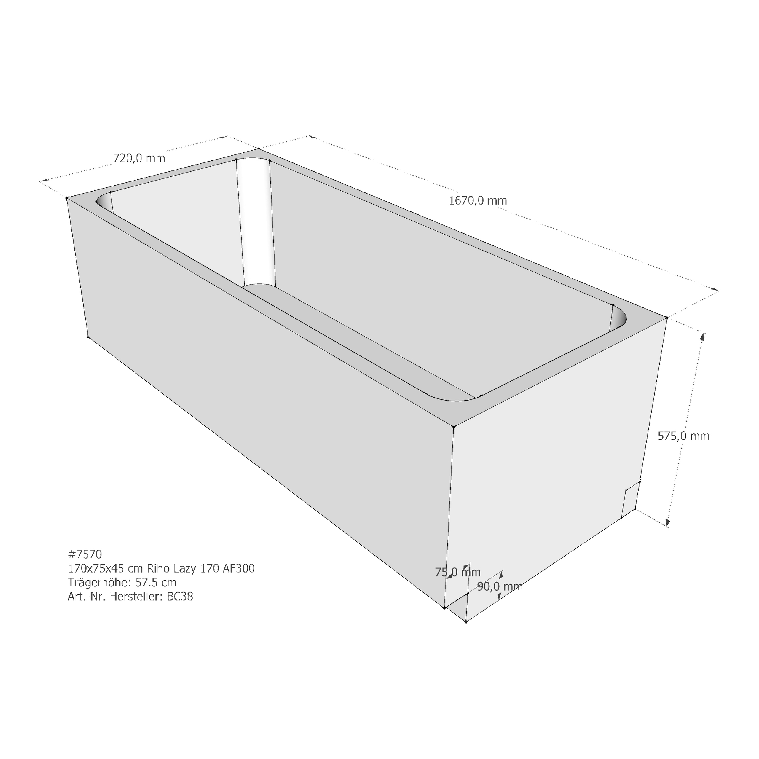 Badewannenträger für Riho Lazy 170 × 75 × 45 cm