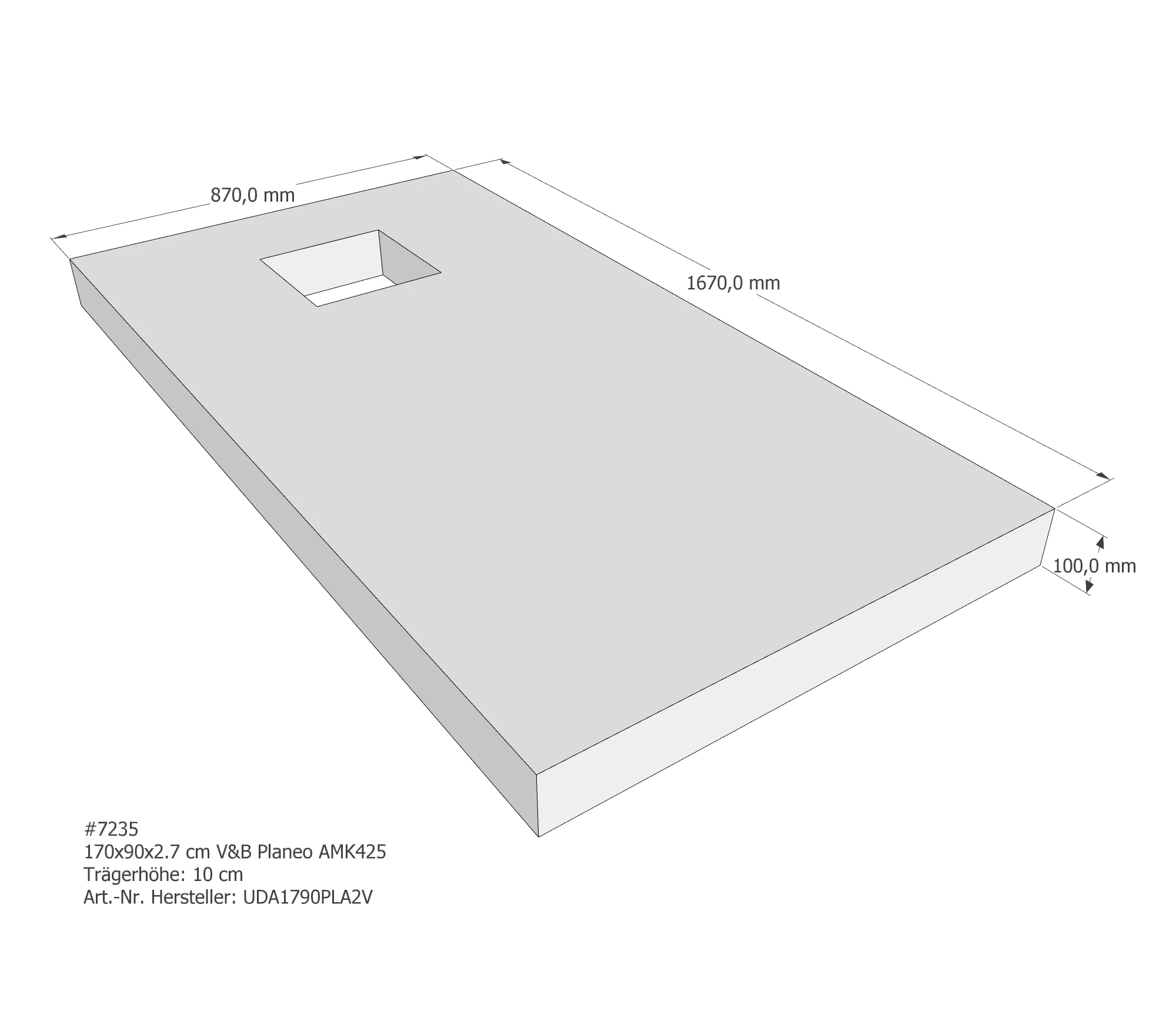 Duschwannenträger für Villeroy & Boch Planeo 170 × 90 × 2,9 cm