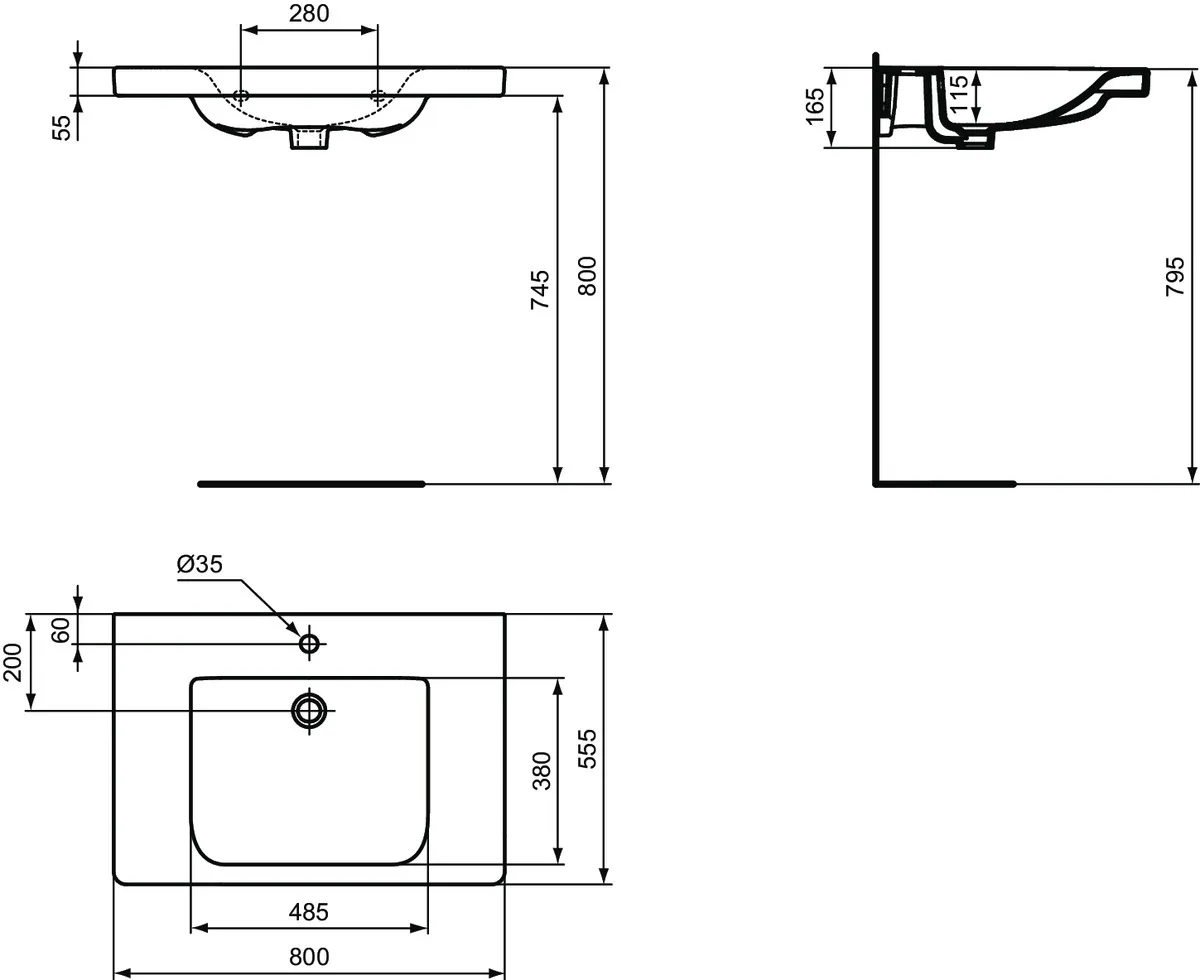 Waschbecken „ConnectFreedom“ 80 × 55,5 × 16,5 cm, Hahnlochposition mittig Waschbecken „ConnectFreedom“ 80 × 55,5 × 16,5 cm, Hahnlochposition mittig