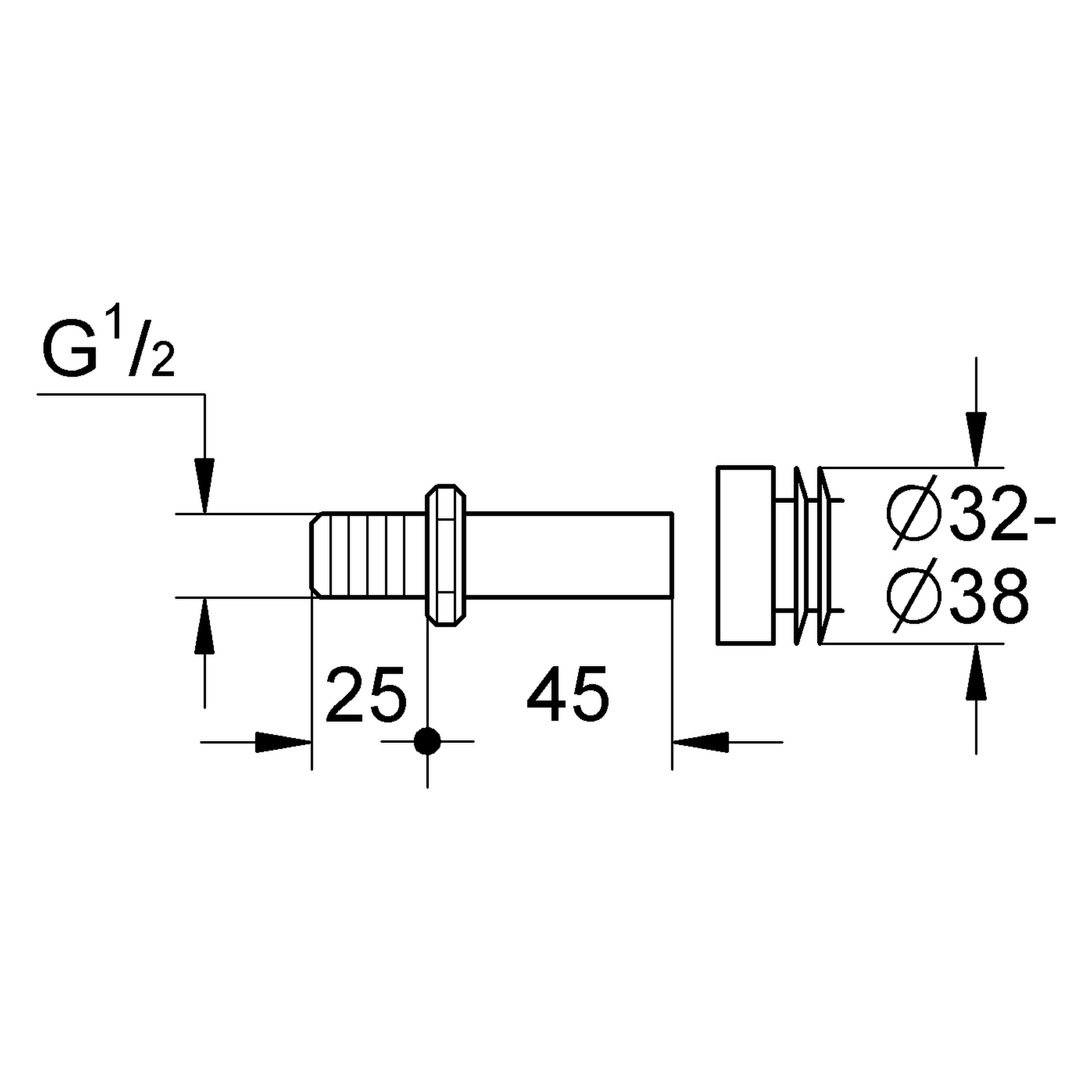 Einlaufgarnitur 37044, DN 15, für Urinalbecken mit Eingang von hinten, Verbinder ⌀ 33,5 - 38 mm