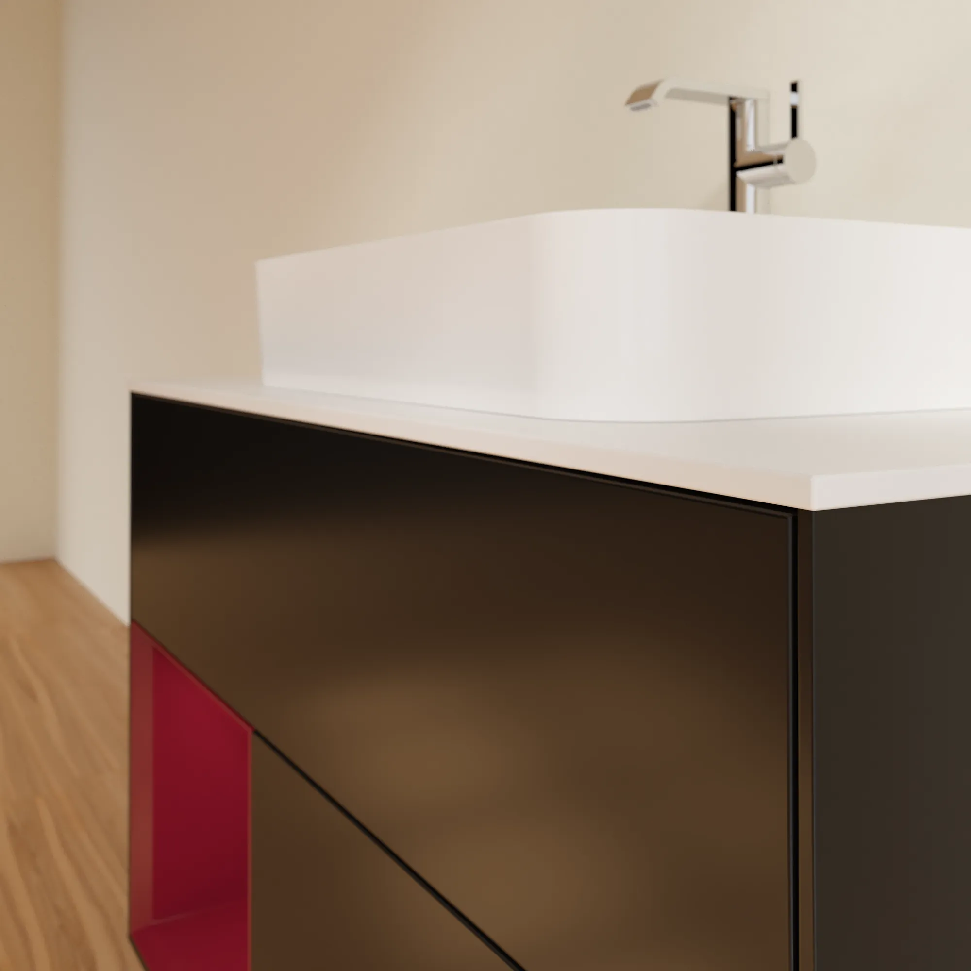 Villeroy & Boch Waschbeckenunterschrank Finion F36, 1000x603x501 mm, Black Matt Lacquer, mit Beleuchtung und Push-to-open Funktion