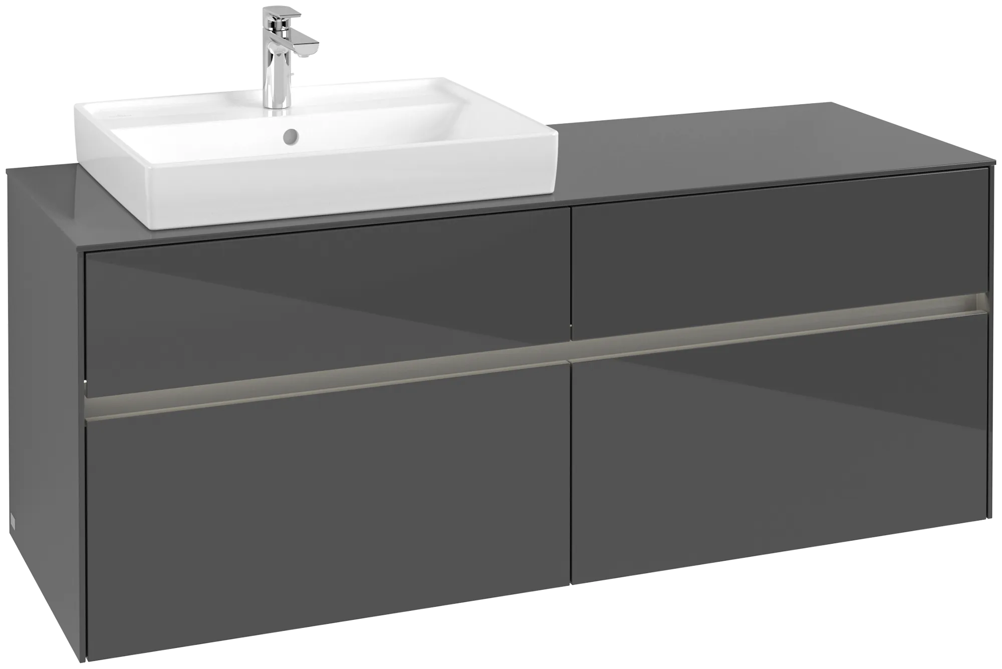 Villeroy & Boch Waschtischunterschrank „Collaro“ 1400 × 548 × 500 mm Glossy Grey, mit Beleuchtung, für Becken links
