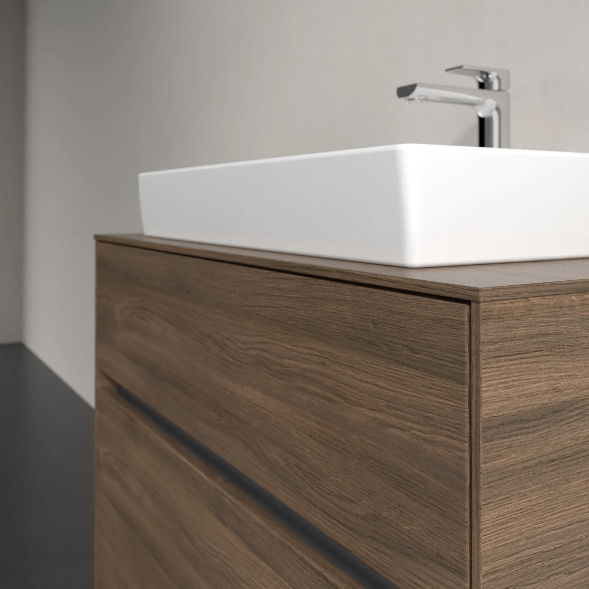 Villeroy & Boch Waschbeckenunterschrank Collaro Arizona Oak, 800x548x500 mm, Eckig mit SoftClosing und integrierten Aluminiumgriffen Villeroy & Boch Waschbeckenunterschrank Collaro Arizona Oak, 800x548x500 mm, Eckig mit SoftClosing und integrierten Aluminiumgriffen