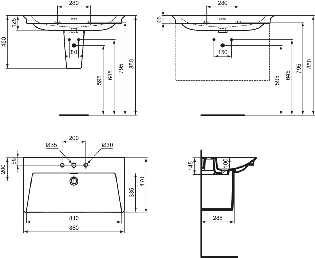 Ideal Standard Möbelwaschtisch La Dolce Vita, 860 mm, weiß (Alpin), 3 Hahnlöcher mit Überlauf, Keramik (Feinfeuerton) Ideal Standard Möbelwaschtisch La Dolce Vita, 860 mm, weiß (Alpin), 3 Hahnlöcher mit Überlauf, Keramik (Feinfeuerton)