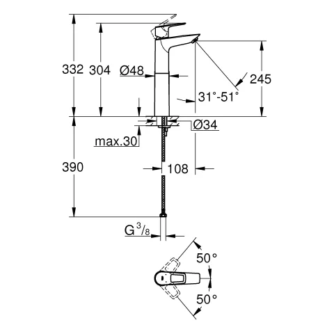 Grohe BauLoop Einhand-Waschtischbatterie, ½ XL-Size, für freistehende Waschschüsseln, glatter Körper, chrom Grohe BauLoop Einhand-Waschtischbatterie, ½ XL-Size, für freistehende Waschschüsseln, glatter Körper, chrom