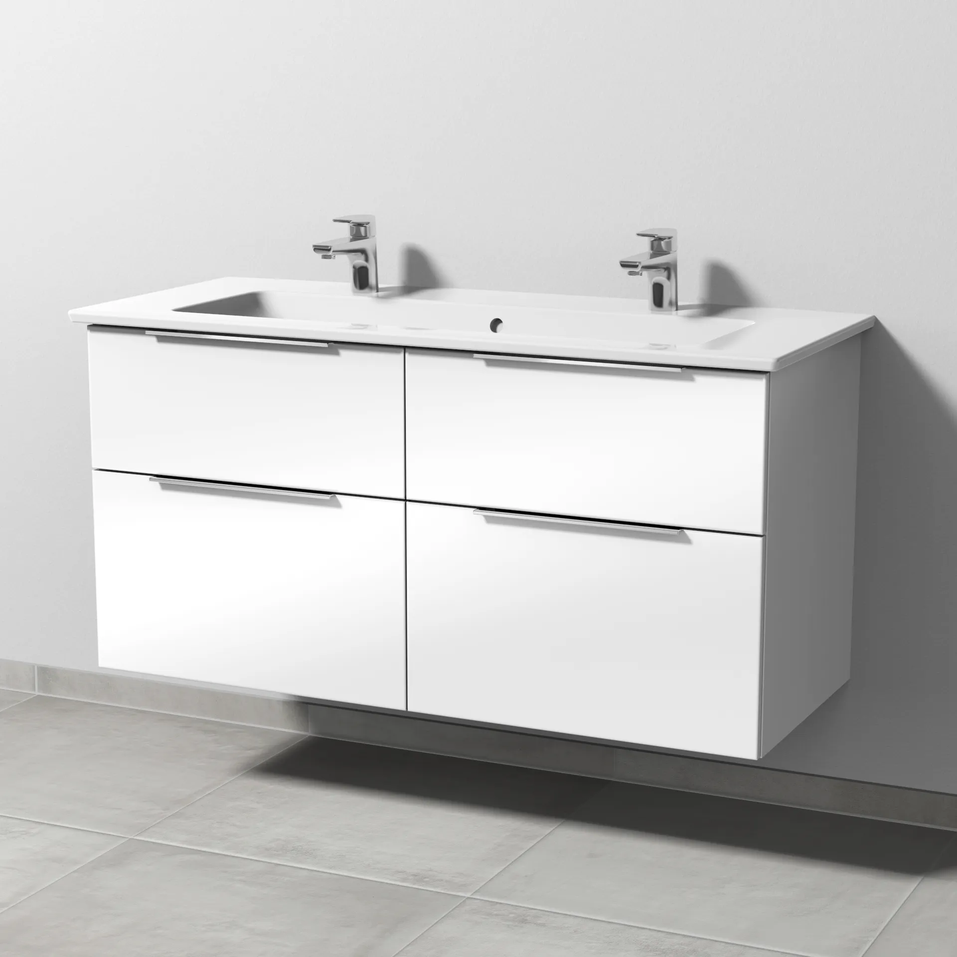 Keramik-Waschtisch-Set mit Waschtischunterschrank „3way“ 115,5 × 47,7 × 59,1 cm in Weiß (glanz), mit Hahnlochbohrung, Becken mittig