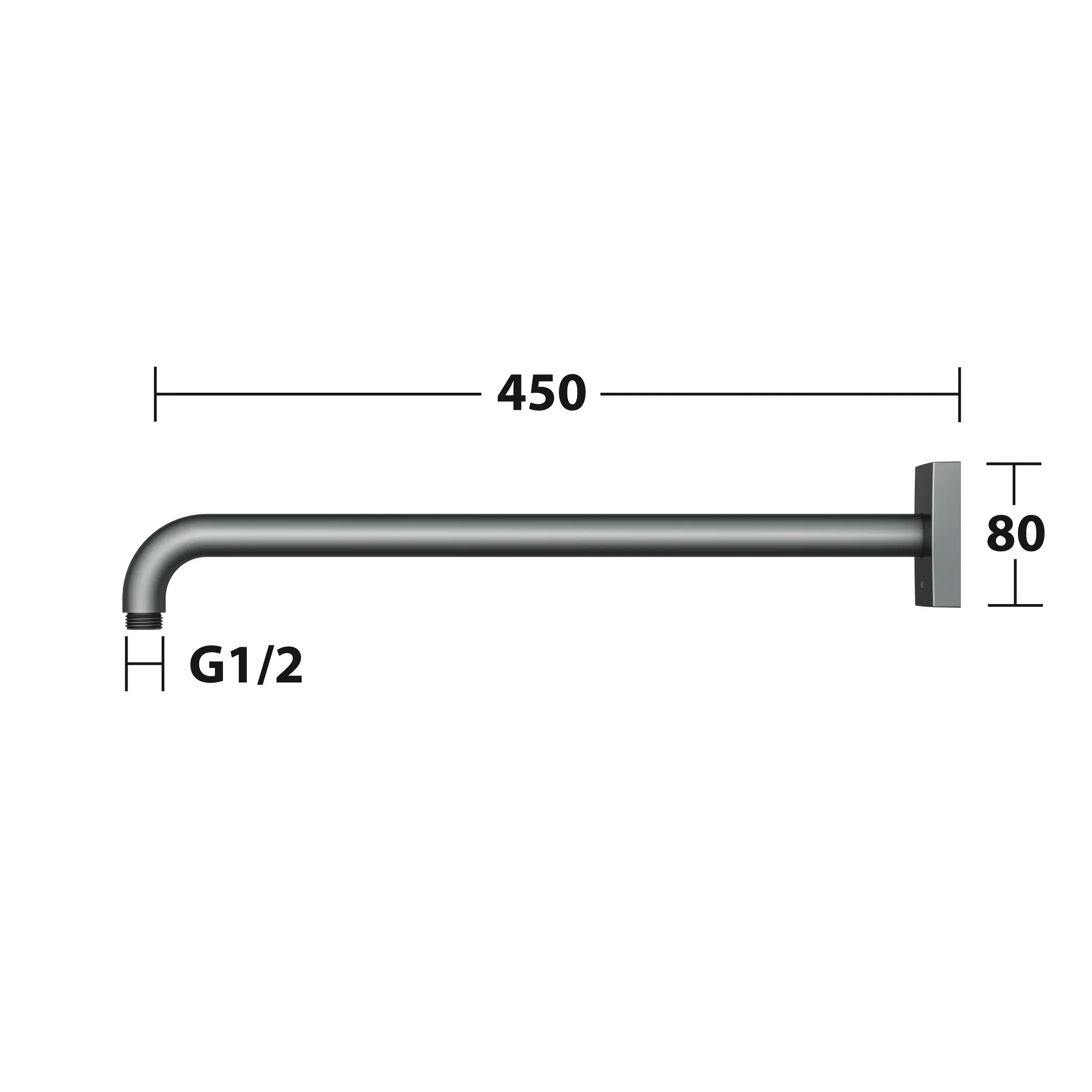 KEUCO Brausearm Wandmontage eckig Ausladung 450 mm Schwarzchrom gebürstet
