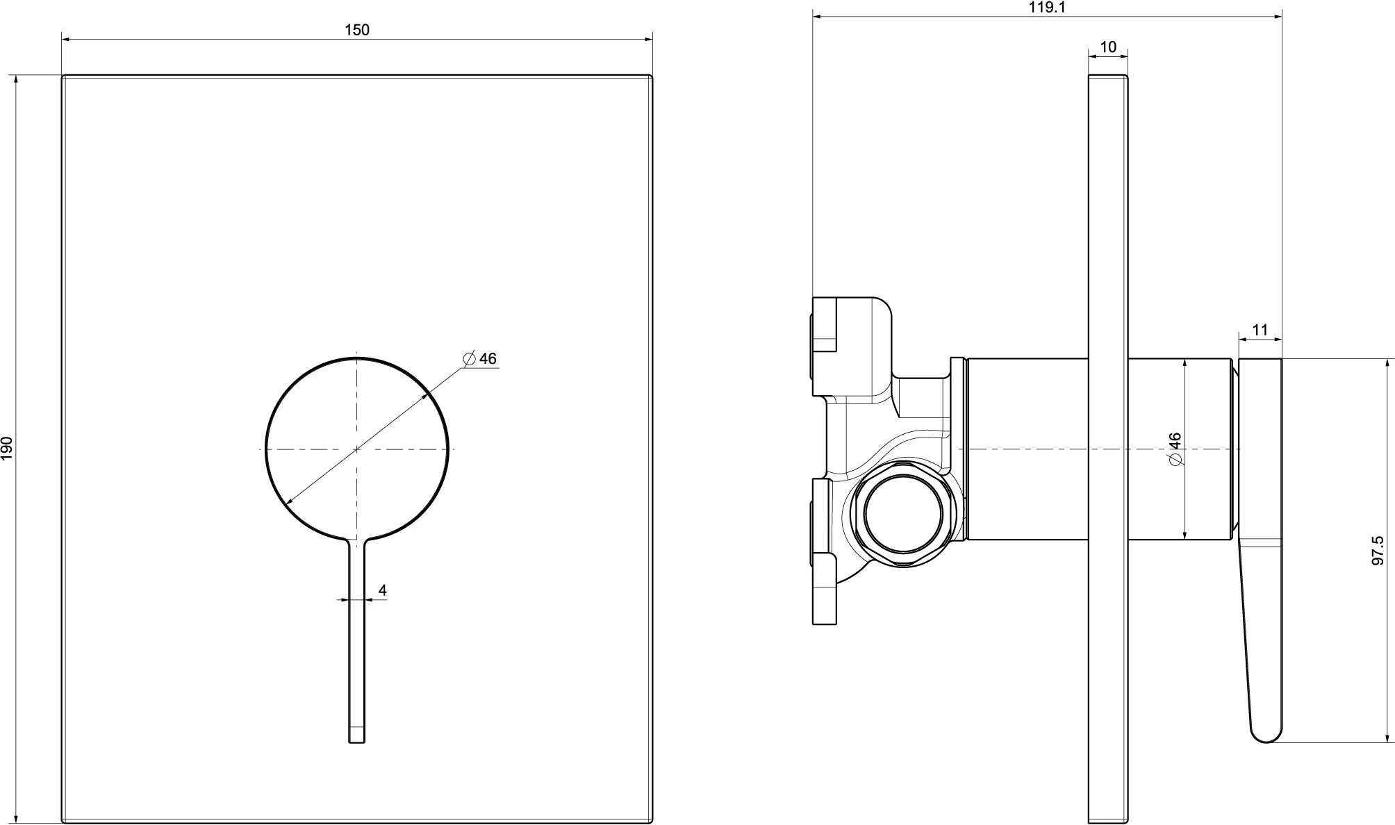 Villeroy & Boch Conum Unterputz-Einhebel-Armatur TVS127004000, Chrom, 150x190x119mm