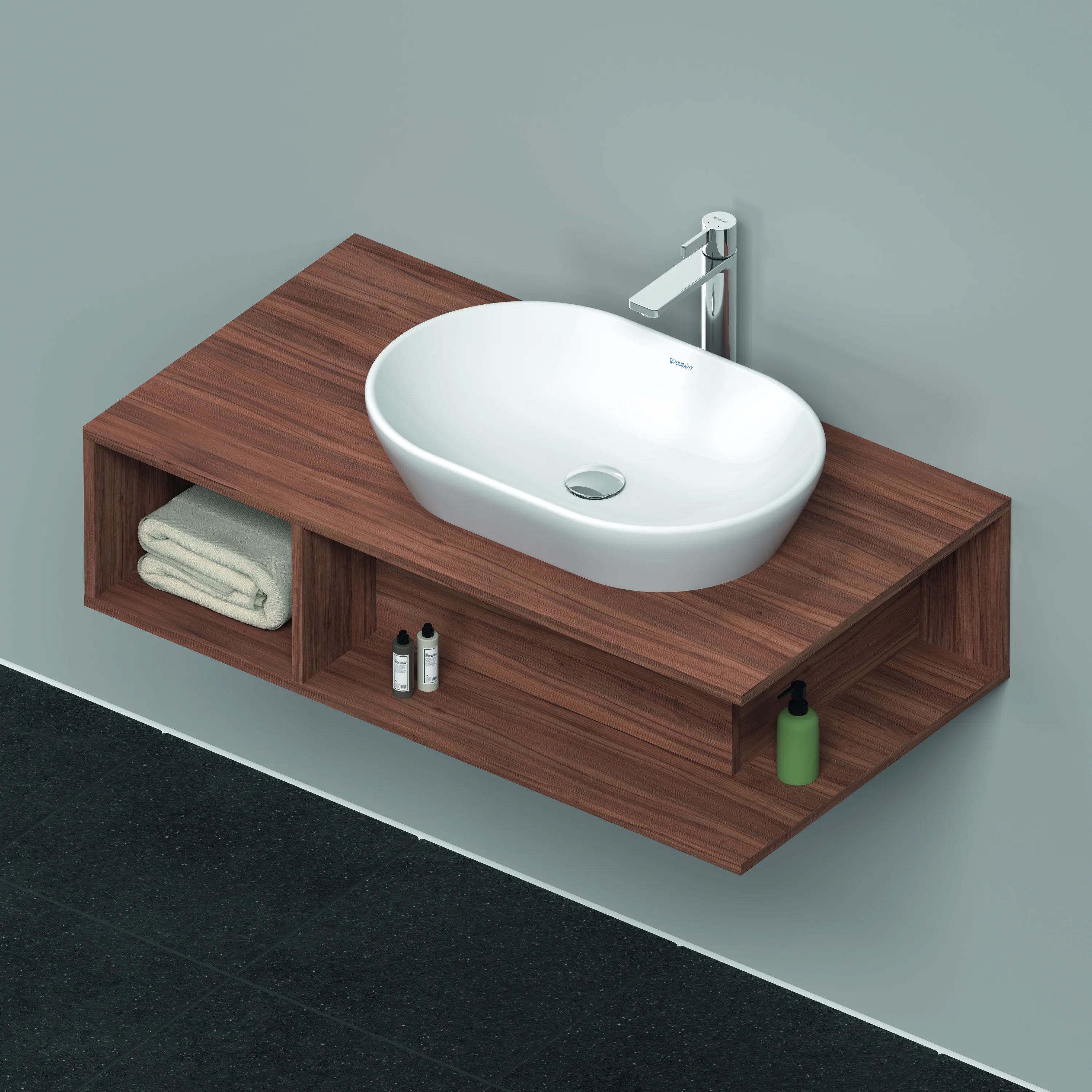Duravit Waschtischunterschrank wandhängend „D-Neo“ 100 × 26 × 55 cm Nussbaum Natur