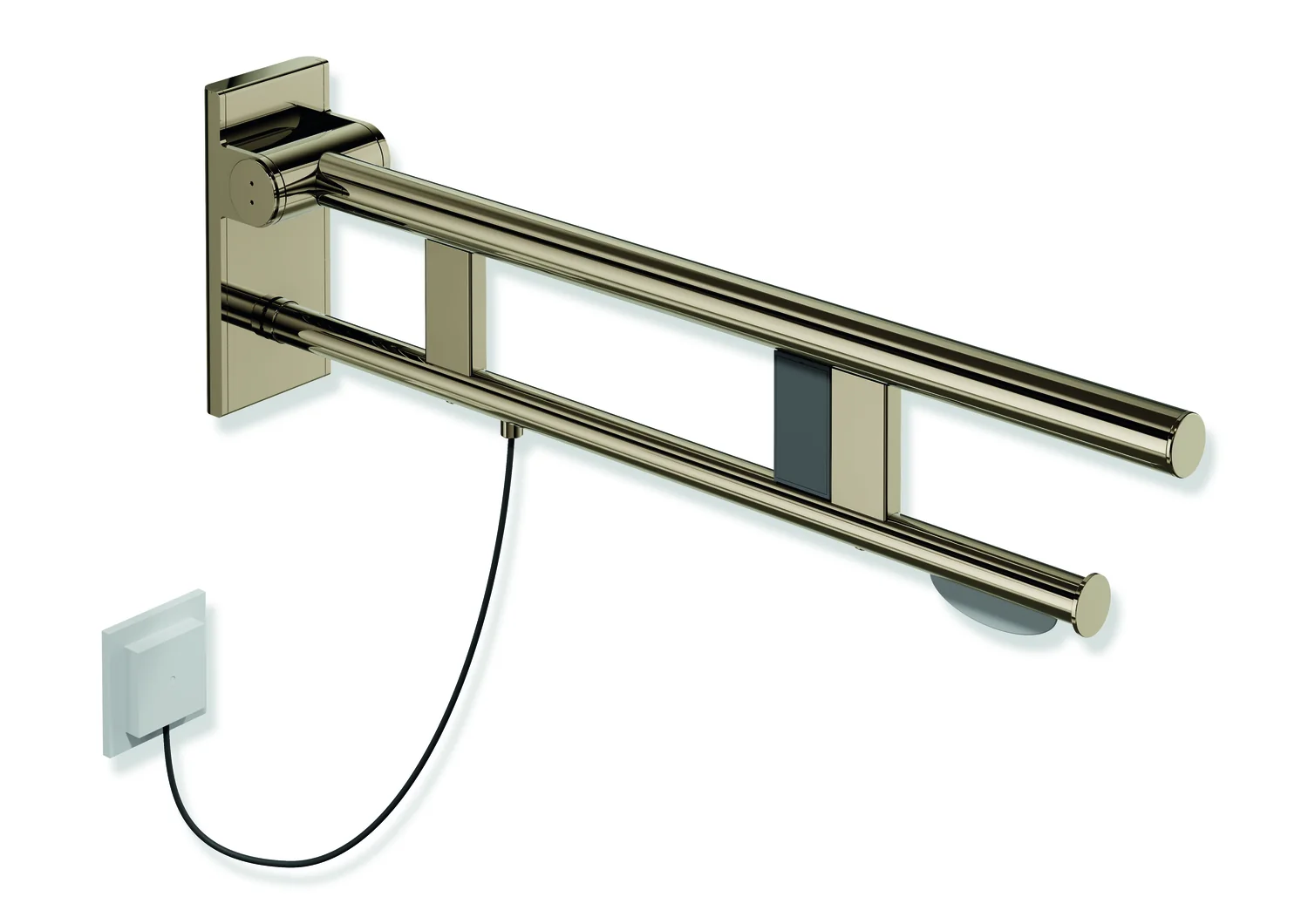 HEWI Stützklappgriff Duo System 900 Design A, Edelstahl PVD bronze glänzend, Ausladung 700 mm, mit WC-Papierhalter und Spül-/Funktionstasten rechts HEWI Stützklappgriff Duo System 900 Design A, Edelstahl PVD bronze glänzend, Ausladung 700 mm, mit WC-Papierhalter und Spül-/Funktionstasten rechts