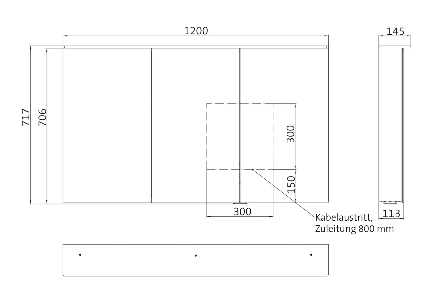 Lichtspiegelschrank flat 2 Design,Aufputz, mit Waschtischbeleuchtung,3 Tür, 1200mm