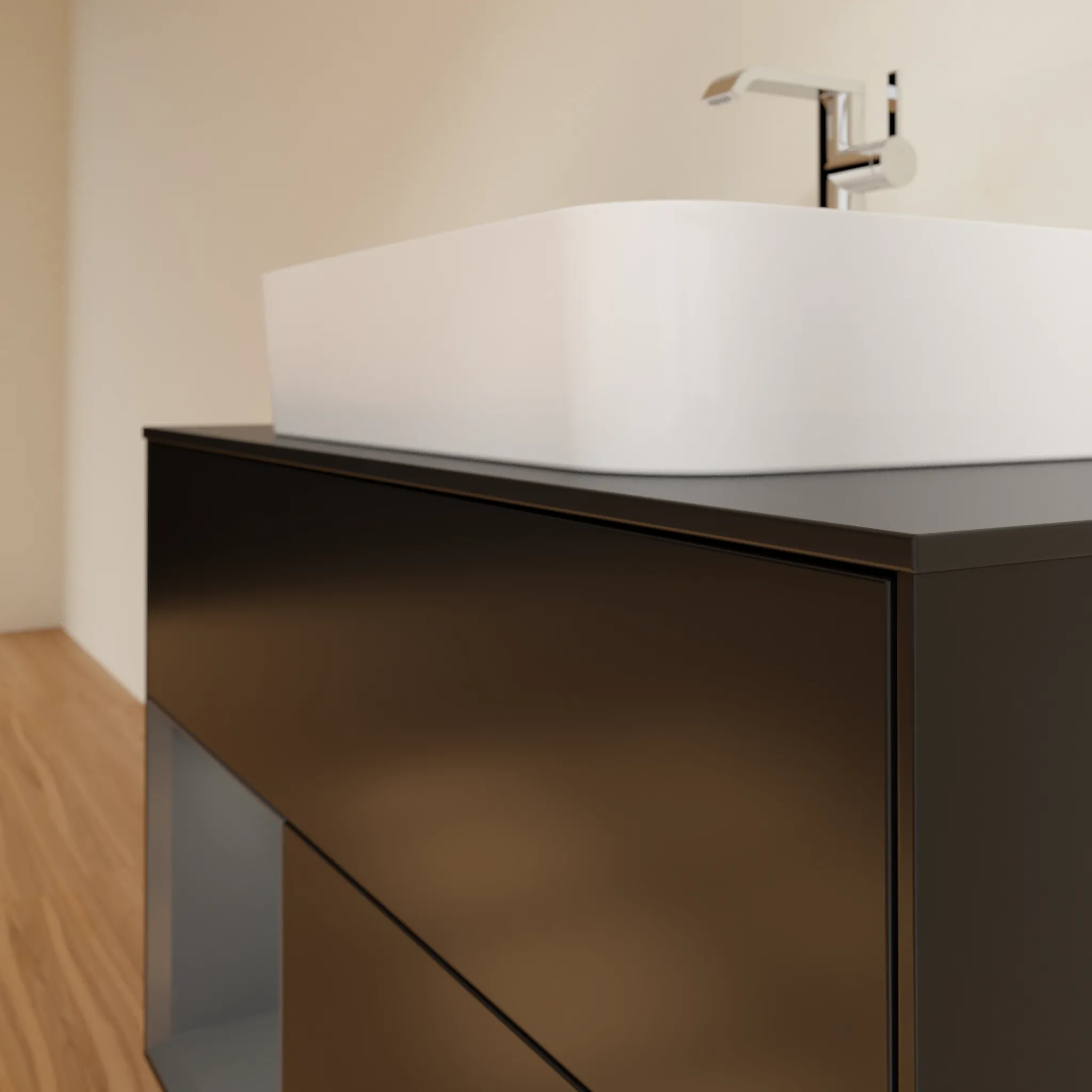 Villeroy & Boch Waschbeckenunterschrank Finion F11, 1000x603x501 mm, Black Matt Lacquer, mit Beleuchtung und Push-to-open Funktion