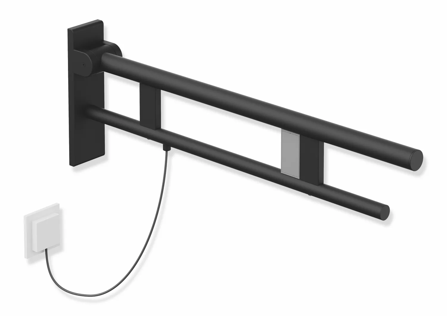 HEWI Stützklappgriff Duo Design B Edelstahl, Ausladung 750 mm, Schwarz tiefmatt