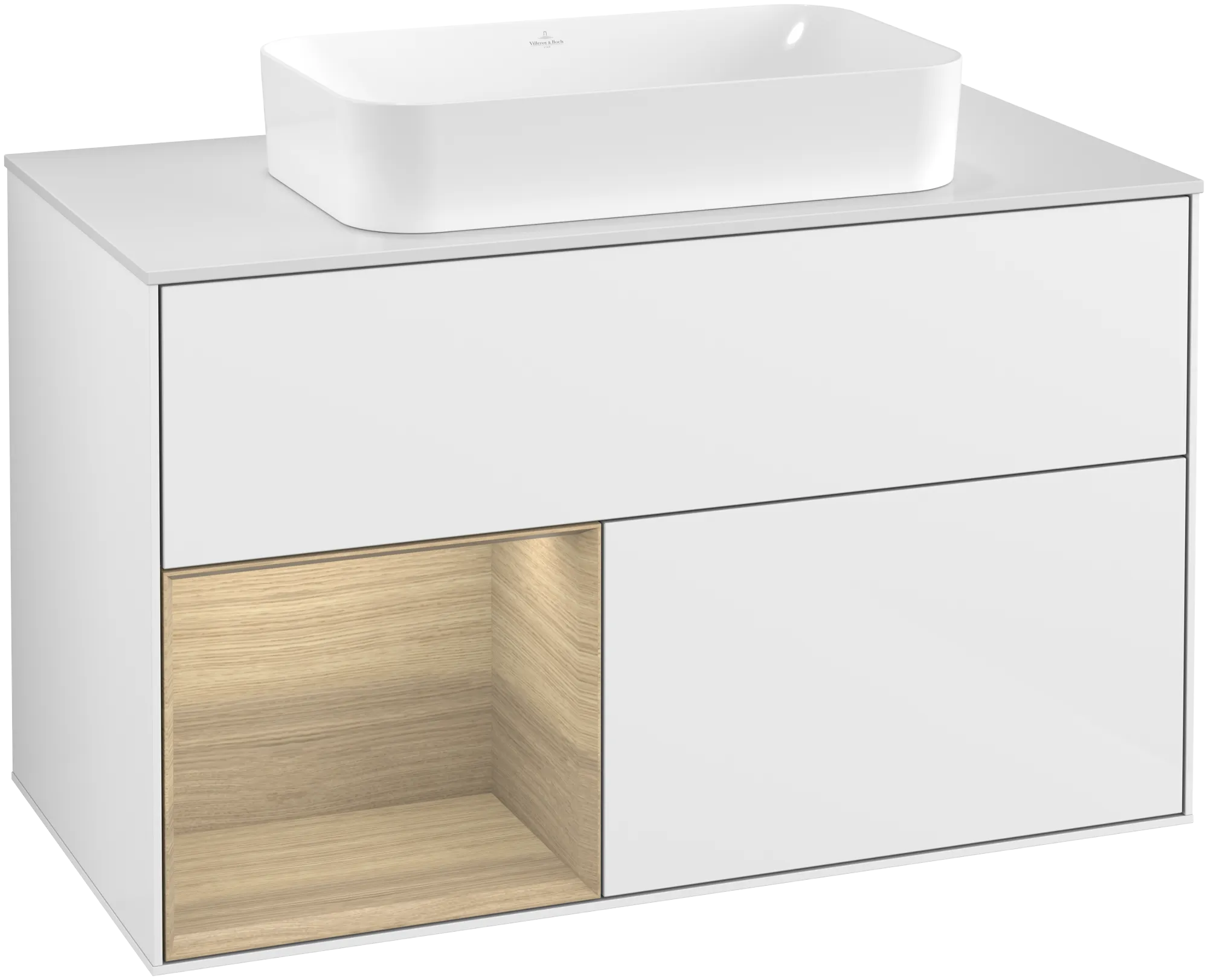 Villeroy & Boch Finion Waschbeckenunterschrank G24 1000x603x501mm Glossy White Lacquer / Oak Veneer / Glass White Matt