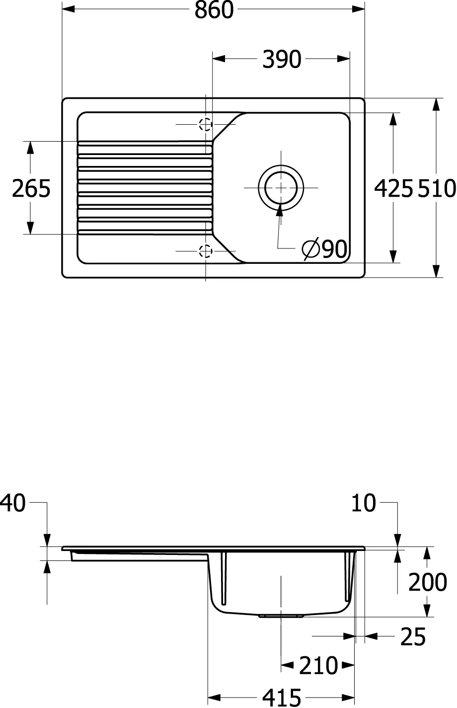 Villeroy & Boch Linara 50 Einbauspüle, 860x510mm, TitanCeram, Almond CeramicPlus