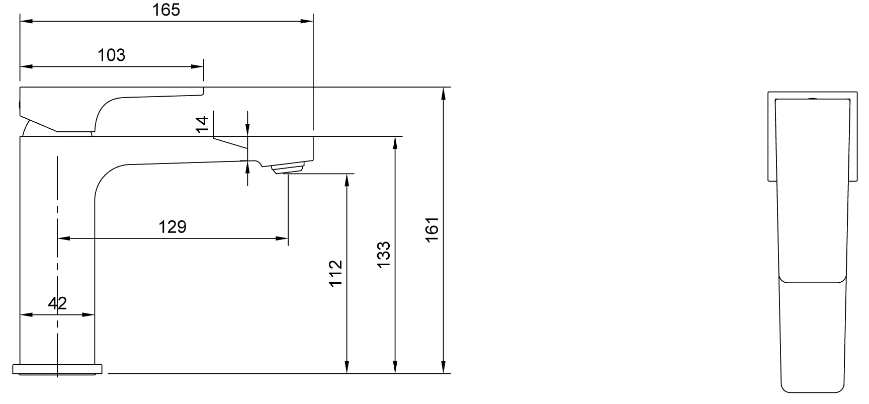 Einhand-Waschtischarmatur „Architectura Square“ 16,5 cm Ausladung 130 mm