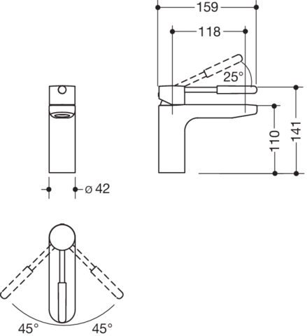 Einhand-Waschtischmischer „System-Armaturen“ Ausladung 159 mm in Schwarz tiefmatt / Schwarz matt