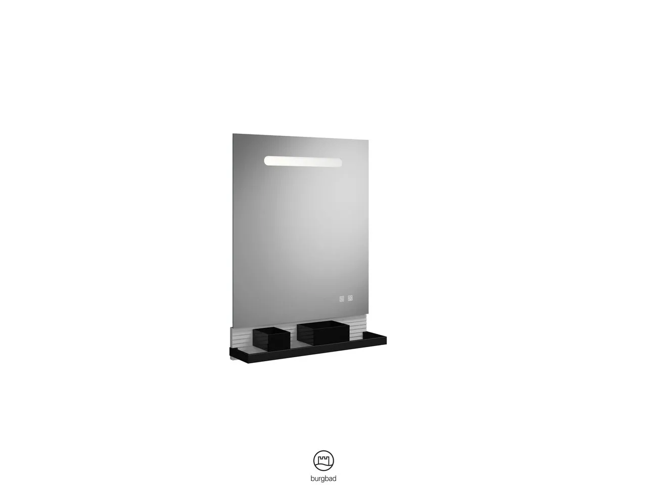burgbad Fiumo Leuchtspiegel, 150x600x817 mm, Alu-Optik, LED 5700 K, Sensorschalter, USB-Ports, Handyhalter, Metallreling Schwarz burgbad Fiumo Leuchtspiegel, 150x600x817 mm, Alu-Optik, LED 5700 K, Sensorschalter, USB-Ports, Handyhalter, Metallreling Schwarz
