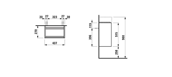 Waschtischunterbau LANI 270x437x515 1 Tür Scharnier rechts integrierte Griffleiste und Soft-Close 1 Glasablage (fix) für Waschtisch Kartell • H815334 weiß matt Waschtischunterbau LANI 270x437x515 1 Tür Scharnier rechts integrierte Griffleiste und Soft-Close 1 Glasablage (fix) für Waschtisch Kartell • H815334 weiß matt