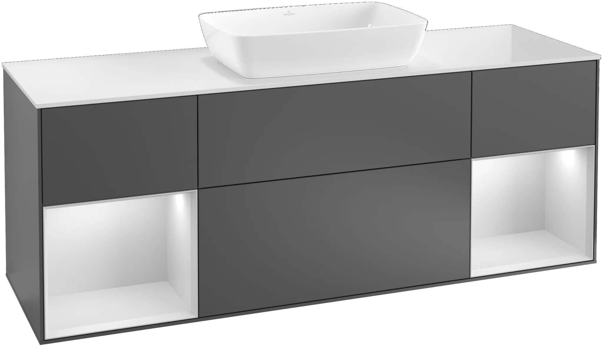 Villeroy & Boch Waschtischunterschrank „Finion“ für Schrankwaschtisch 160 × 60,3 × 50,1 cm 4 Schubladen, für Waschtischposition mittig, inkl. Beleuchtung mittig