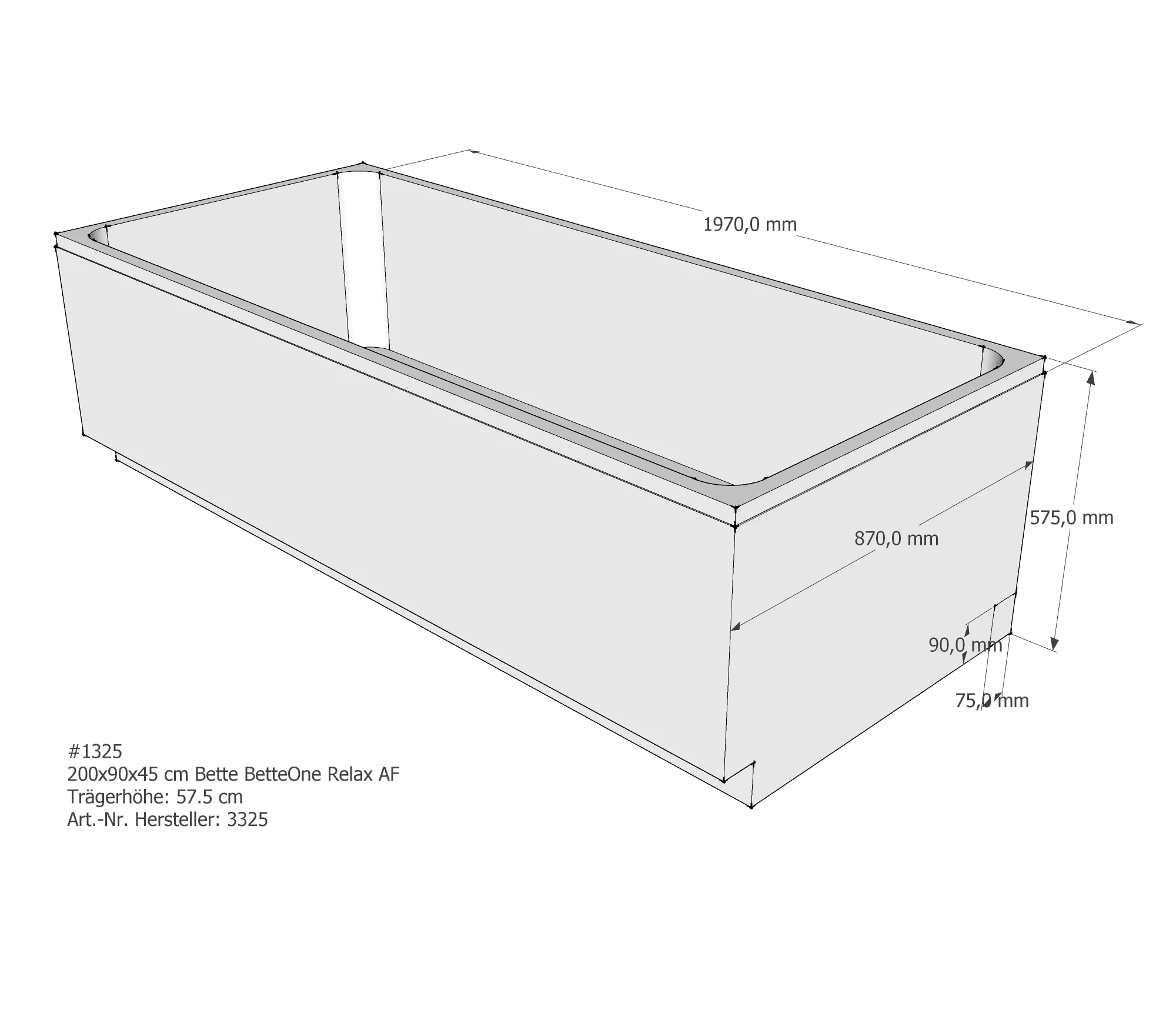 Badewannenträger für Bette One Relax 200 × 90 × 45 cm Breite: 90 cm / Länge: 200 cm Badewannenträger für Bette One Relax 200 × 90 × 45 cm Breite: 90 cm / Länge: 200 cm