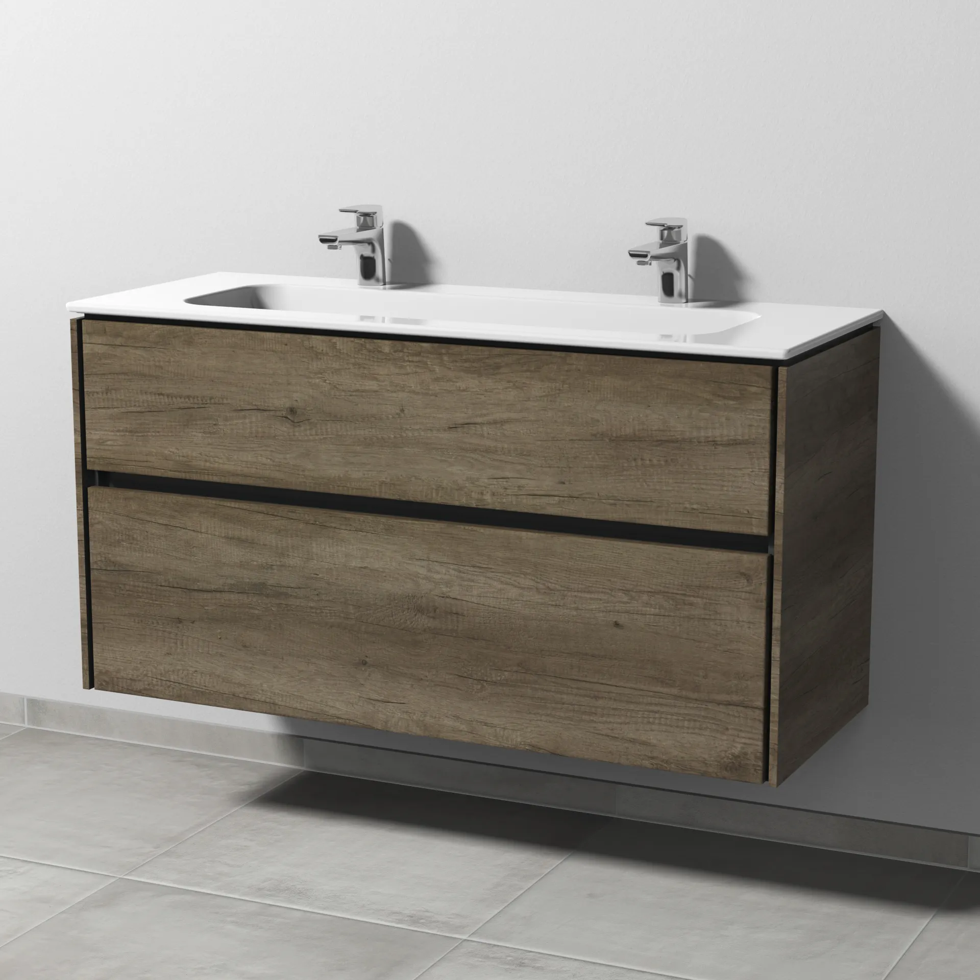 Sanipa Keramik-Waschtisch-Set mit Waschtischunterschrank „Twiga“ 119 × 46 × 61 cm in Eiche Nebraska, ohne Beleuchtung