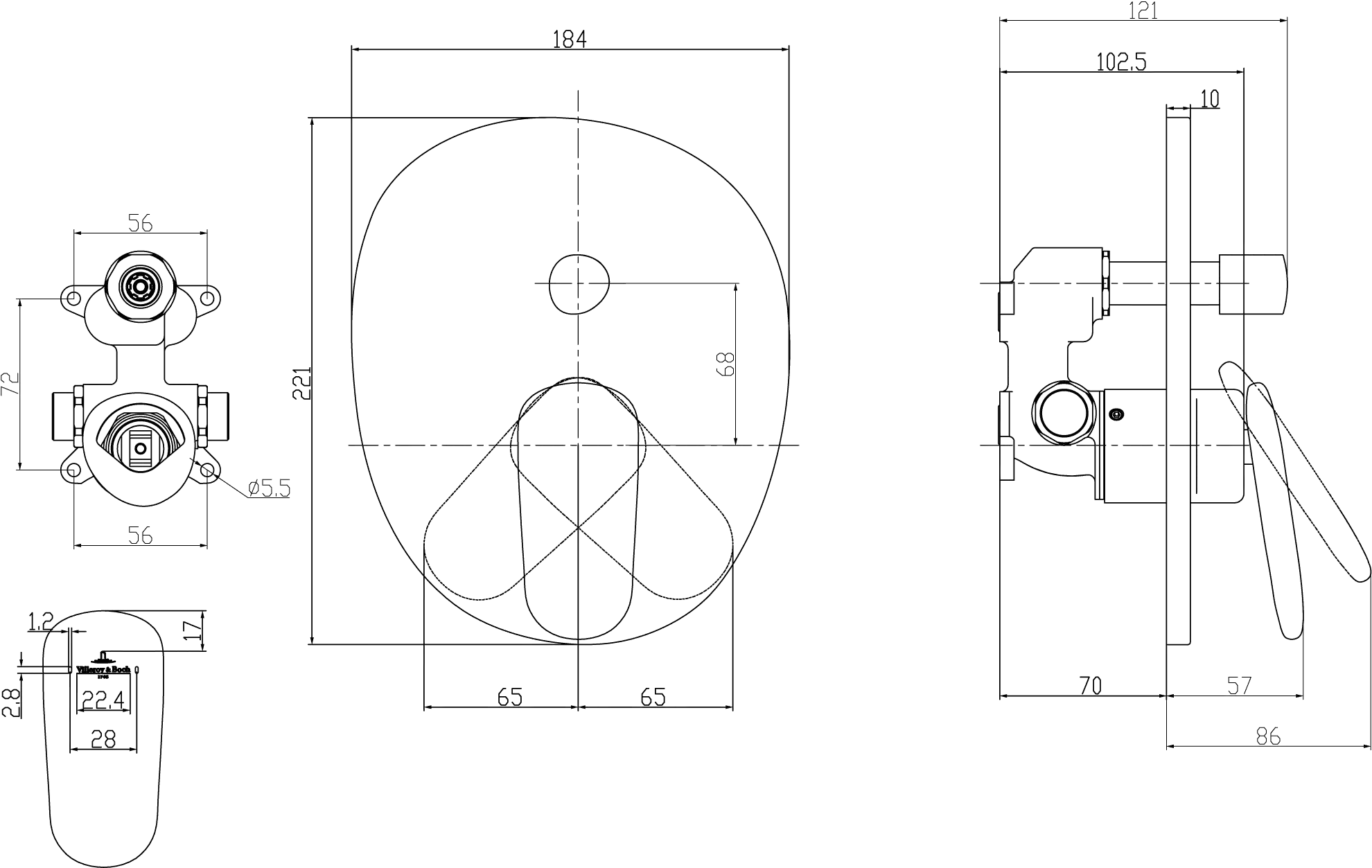 Einhand-Unterputz-Armatur „Antao“ 22,1 cm