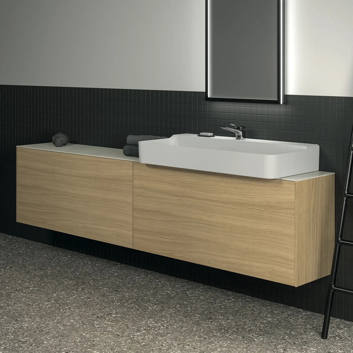 Waschtischplatte Conca, aus Keramik, 2387x373x6mm, Marmor Noir Desir