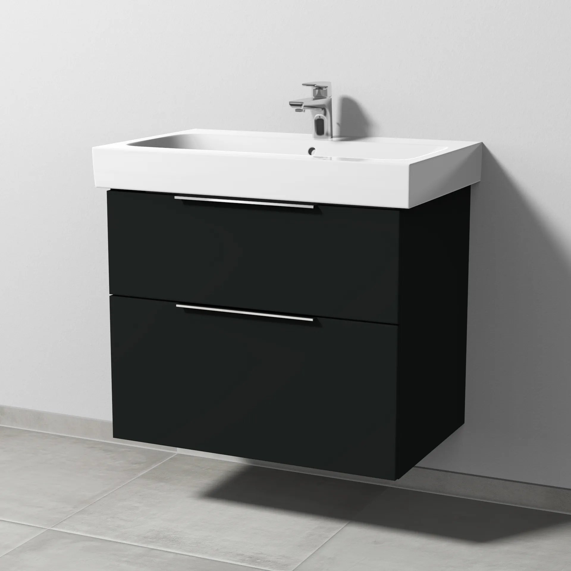 Sanipa Waschtischunterschrank „3way“ passend zu Keramik-Waschtische iCon von Geberit 700 × 593 × 462 mm in Vulkan (matt), Becken mittig