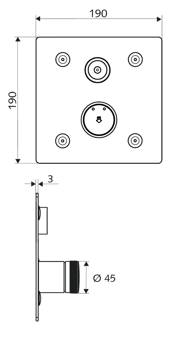 Unterputz-Dusche LINUS Basic D-C-M, Mischwasser, Frontplatte, IP65 (CVD-Touch-Elektronik), Frontplatte Edelstahl gebürstet