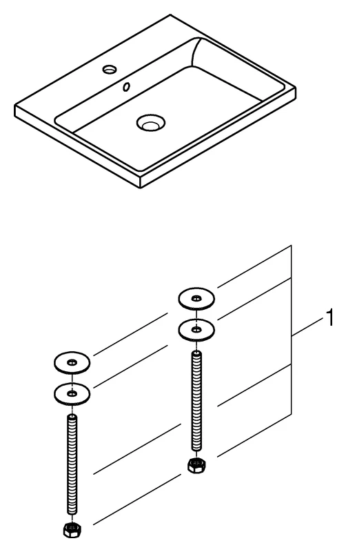 Einbauwaschtisch Cube Keramik 39479_H, von oben, 605 x 490 mm, 1 Hahnloch, 2 weitere vorgestochen, Rückseite glasiert, PureGuard Hygieneoberfläche, aus Sanitärkeramik, alpinweiß