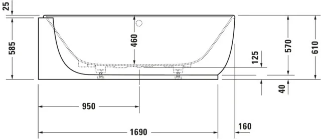 Duravit Whirlwanne „Luv“ vorwand oval 185 × 95 cm, links