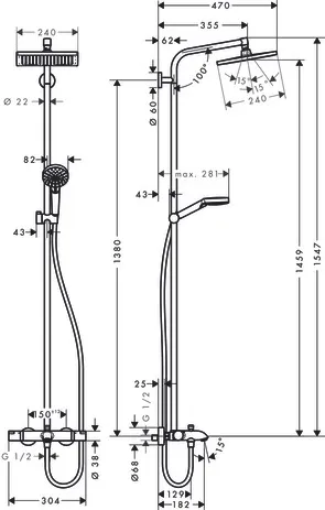 Showerpipe Crometta E 240 für Wanne chrom mit Thermostat Showerpipe Crometta E 240 für Wanne chrom mit Thermostat